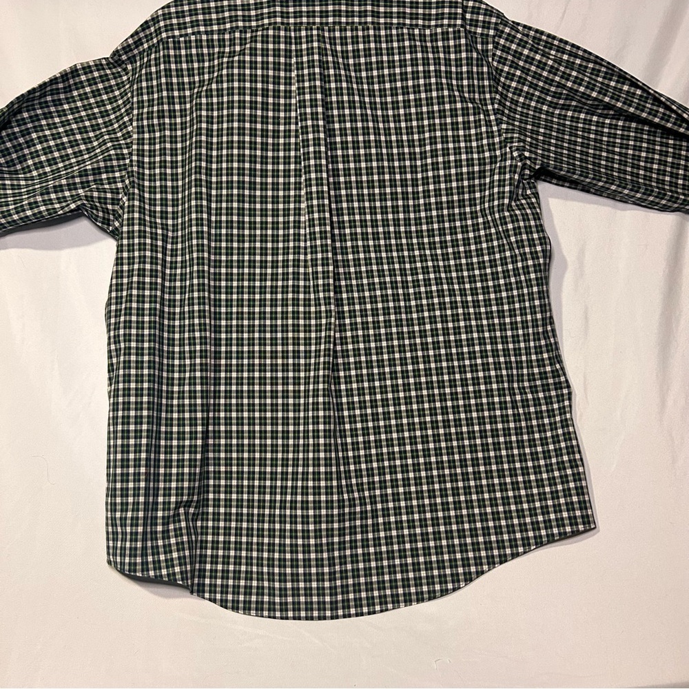 LL Bean L-Reg wrinkle resistant Classic Green Plaid Men's Shirt - Picture 5 of 6